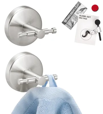 Immagine prodotto di bremermann serie bagno PIAZZA - Set di 2 ganci per asciugamani con set di adesivi, in acciaio inox satinato