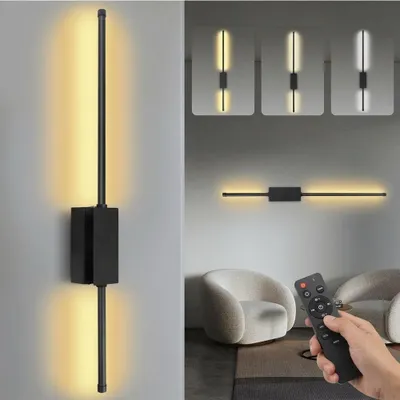 Zdjęcie produktu dla Kinkiet LED o średnicy 71 cm z akumulatorem 5000 mAh, obrotowy o 270°, bezprzewodowy, w kolorze czarnym, z regulacją jasności w zakresie 3000–6500 K, z pilotem i timerem, do sypialni