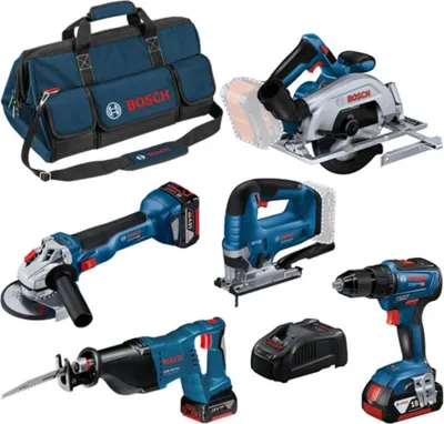 Produktbild von Bosch Combo Kit Set, 5 18V: GSR 18V-55/GWS 18V-10/GKS 18V-57-2/GSA 18V-LI/GST 18V-125B
