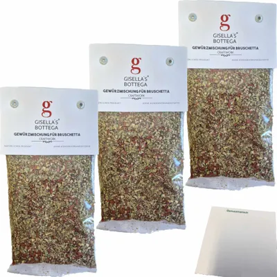 Produktbild von Gisellas Bottega Gewürzmischung für Bruschetta 3er Pack (3x50g Packung) + usy Block