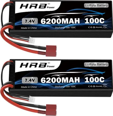 Immagine prodotto di Batteria RC auto, capacità 6200mAh, velocità di scarica 100C, 2 pezzi 2s 6200mah T