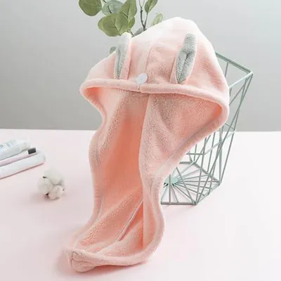 Produktbild von 2 saugfähige Haartücher aus Korallenfleece mit schneller Trocknung und hohem Komfort im niedlichen Hasenohr-Design für Damen in Rosa