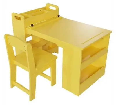 Image de Table d'activité pour enfants avec 2 chaises - Table en bois pour les activités - Grands espaces de rangement - Table de jeux et de bricolage pour chambre d'enfant - Jaune