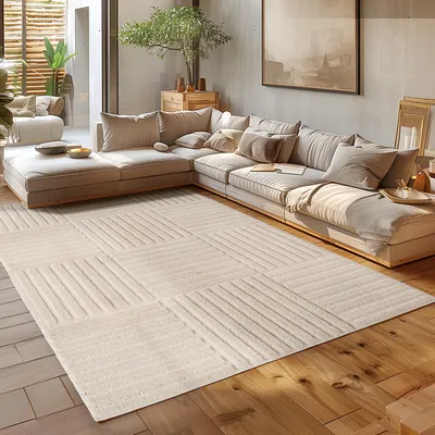 Produktbild von Homebyhome Hochflor Teppich Wohnzimmer Skandinavische Boho Design 3D Optik Teppich Shaggy Flauschig Weich, Grösse: 160x230 cm