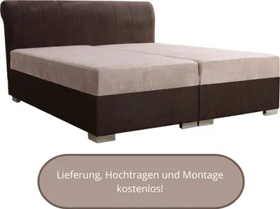 Produktbild von Boxspringbett Dalas 120x200 cm, mit Bonellmatratze Topper und zwei Bettkästen, Braun-Beige