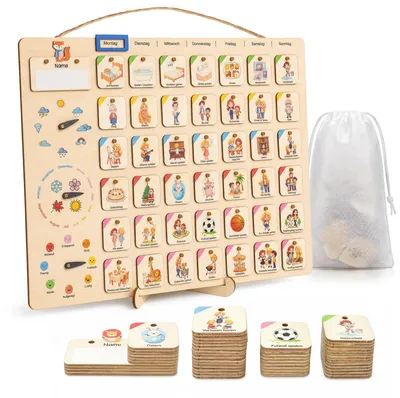 Wochenplaner aus Holz, 133 Karten, Montessori, für Kinder