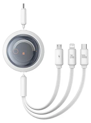 Obrázek produktu pro Fast Charging Cable 3in1 Baseus Free2Draw USB-C to USB-C/Lightning/Micro 100W, 1,1m (white)