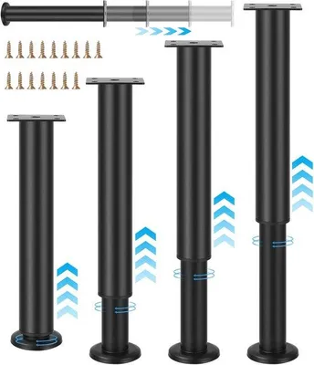 Productafbeelding van Ibenzoa® Verstelbare zwarte meubelpoten, set van 4 – Koolstofstaal, in hoogte verstelbaar van 25 tot 42 cm, montageplaat 65 x 65 cm, stabiele meubelpootjes