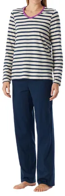 Produktbild von Schiesser Casual Essentials Schlafanzug Lässiges langes Schlafanzug-Set, Mit V-Ausschnitt, Aus 100% Baumwolle
