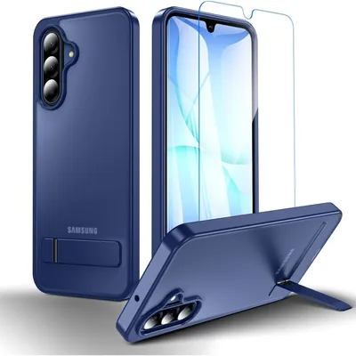Productafbeelding van Beschermhoes met standaard en gehard glas voor de Samsung Galaxy A17 5G, blauw, met militaire bescherming, schokbestendig