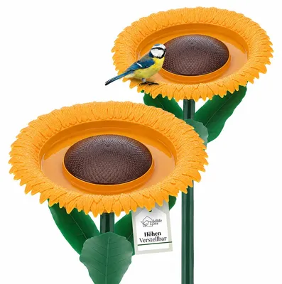 Produktbild von WILDLIFE HOME Trink- & Futterblume 2 Stück I Vogeltränke stehend für Wildvögel 60cm I Vogelfutterspender mit Ständer, Vogelfutterstation, Futterspender für Vögel im Garten 2er Set