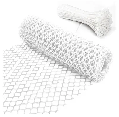 Produktbild von Rasenschutzgitter 6m x 40cm, Maulwurfgitter aus Kunststoff, engmaschiger Kaninchendraht, Kunststoffzaun für Geflügel, Schutznetz mit 100 Kabelbindern für Garten, Balkon und Hof (Weiß)