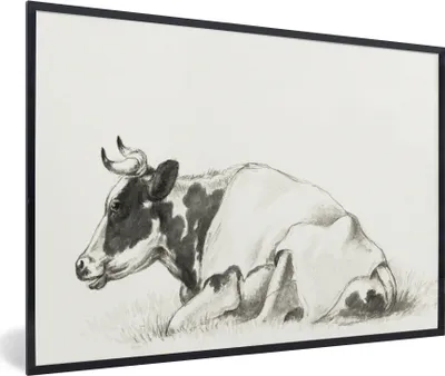 Produktbild von MuchoWow® MuchoWow® Gerahmtes Poster Liegende Kuh - Gemälde von Jean Bernard 90x60 cm - Poster mit zchwarzem Bilderrahmen - Fotorahmen - Foto-Plakat