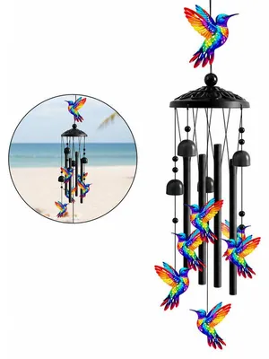 Produktbild von Windspiel Garten Metall 36 Zoll, Kolibri Windspiel mit Aluminium Klangstäben, wetterfeste Gartendeko für Terrasse & Balkon, beruhigender Klang