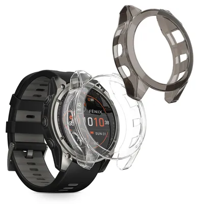 Produktbild von kwmobile 2x Sport Schutzhülle kompatibel mit Garmin Fenix 8 51mm Hülle - Silikon Cover klar - Case ohne Tracker - Schwarz Transparent