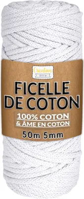 Image de Creative Deco 5mm x 50m Corde Macramé Fil de Coton Blanc +/- 0.5mm Épaisseur