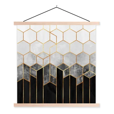 Produktbild von MuchoWow® Textilposter Gold - Sechseck - Chic - Muster - Luxus 120x120 cm mit holzfarbenen Rahmen - Textil-Poster