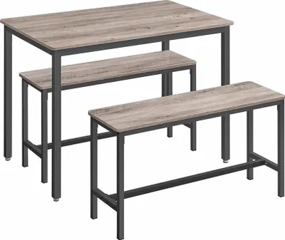 Produktbild von Esstisch-Set mit 2 Bänken – Spanplatte und Stahl – 70 x 110 x 75 cm – braun/schwarz