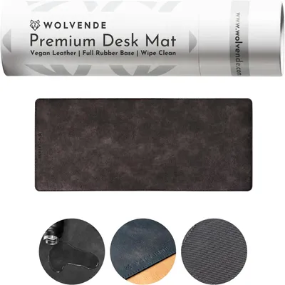 Zdjęcie produktu dla Podkładka na biurko 30 cm x 70 cm, skóra ekologiczna, wodoodporna, czarna szara, do biura