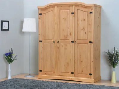 Produktbild von 3Trg Massiv Kiefer Mexico Kleiderschrank "New Mexiko" Schlafzimmer-Schrank