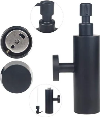 Immagine prodotto di Dispenser di sapone rotondo in acciaio inossidabile da 200 ml, nero, per il bagno