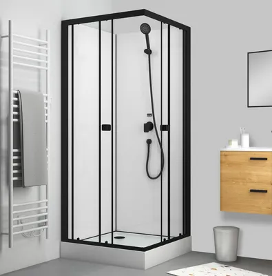 Produktbild von Komplettdusche 80×80×200 cm, Duschtasse, Gleittüren, 5 mm ESG, Armatur
