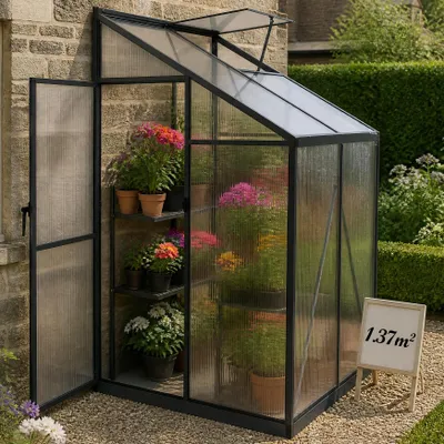 Image de SERRE DE JARDIN YARDIN, dimensions 125x110x195 cm, serre, serre pour plantes avec panneaux en polycarbonate, serre d'hivernage pour plantes en pot, serre de jardin, surface de 1,37 m²