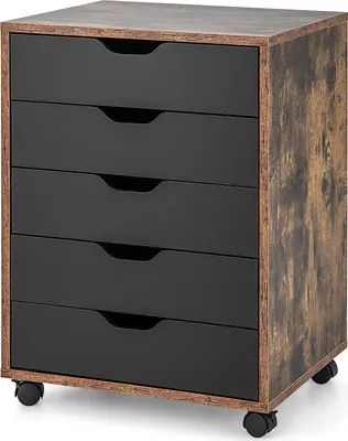 Produktbild von COSTWAY Rollcontainer mit 5 Schubladen, mobiler Aktenschrank mit Rädern, Bürocontainer Schubladenschrank Rollschrank Rollwagen, Schubladenkommode für Zuhause Büro (Braun)