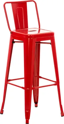 Immagine prodotto di Sgabello da bar CLP Mason in stile industriale, con schienale e poggiapiedi rosso
