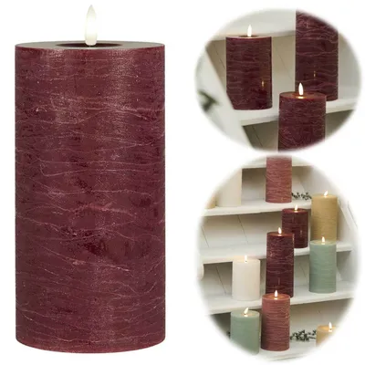 Produktbild von LS-LebenStil 3D LED Stumpenkerze 20cm Rot Nyhavn IB Laursen Echtwachs flackernde Blockkerze flammenlose Kerze optional mit Timer & Fernbedienung