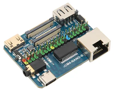 Zdjęcie produktu dla Płytka modułowa Raspberry Pi 4 z wieloma interfejsami, obsługująca rozdzielczość 4K przy 30 klatkach na sekundę, z gniazdem CM4, złączem USB 2.0 i złączem CSI, zasilanie 5 V, mini płytka bazowa