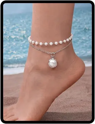 Produktbild von Fußkettchen Imitationsperlen, mehrlagig, Vintage Perlen, für den Strand