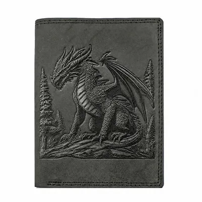 Produktbild von RFID Büffel Echt Leder Herren Geldbörse Portemonnaie mit geprägtem Drachen Motiv Schwarz - Hochformat, KI-generiertes Bild