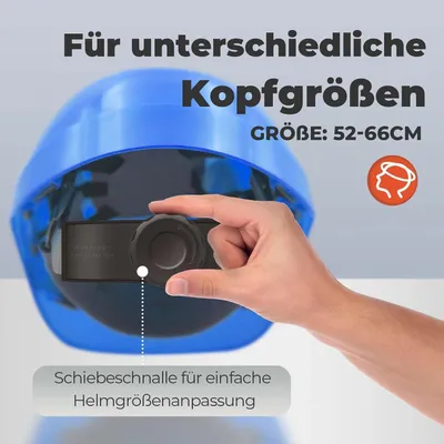 Produktbild von Bauhelm blau 53-65 cm, EN397, verstellbarer Schutzhelm, mit Schweißband für Industrie