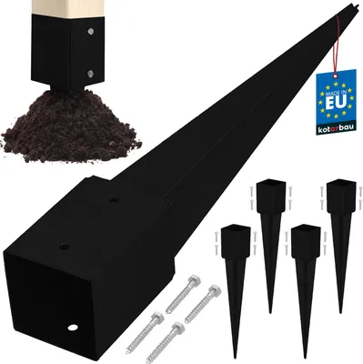 Zdjęcie produktu dla KOTARBAU® 4 szt. Wspornik słupka wbijany 101x101x750mm stal ocynkowana malowana proszkowo tuleja wbijana kotwa gruntowa wbijana tuleja gruntowa ogrodzenie ogrodowe kolec gruntowy kotwa gruntowa tuleje wbijane słupek drewniany