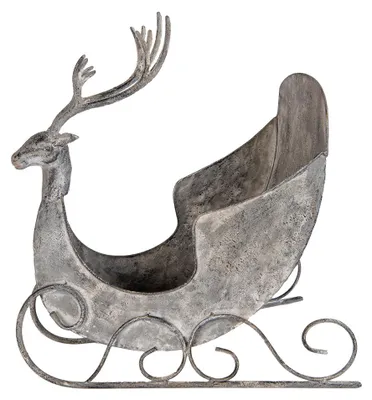 Produktbild von Clayre & Eef Dekorationsfigur Schlitten 44x34x47 cm Grau Metall Hirsch