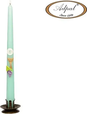 Zdjęcie produktu dla świeca stożkowa Komunijna z hostią IHS, jasny miętowy , 29 cm - 4 szt.