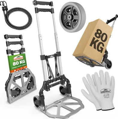 Image de GARDEBRUK® Diable aluminium pliable 80kg roues pleines increvable gants 2 tendeurs chariot de transport diable déménagement chariot pliant manutention