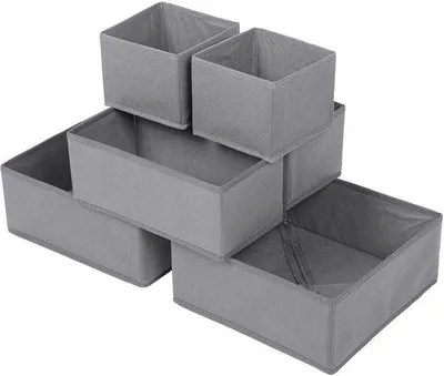 Immagine prodotto di Set di contenitori in tessuto grigio, 6 pezzi, contenitori pieghevoli per la biancheria