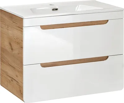 Produktbild von Waschbeckenunterschrank FERMO Weiss Hochglanz inkl.Waschtisch 80cm
