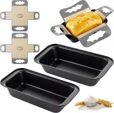Produktbild von 2er-Set Kastenformen zum Brotbacken mit 2 Silikonbackmatten Kohlenstoffstahl, Antihaft-Brotformen für Toastbrot und Bananenbrot (25x13x5.5cm)