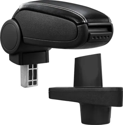 Produktbild von [pro.tec] Mittelarmlehne Passgenau für Renault Clio IV (Vier) (Typ X98) in den Baujahren ab 2012 - Armauflage mit Staufach - gepolstert - schwarz Kunst-Leder mit weissen Nähten