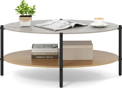 Produktbild von Ovale Couchtisch mit 2 Ablageflächen, Beistelltisch mit FauxMarmorplatte & Robuster Metallrahmen, Moderner Sofatisch für Wohnzimmer, 105 x 65 x 43 cm