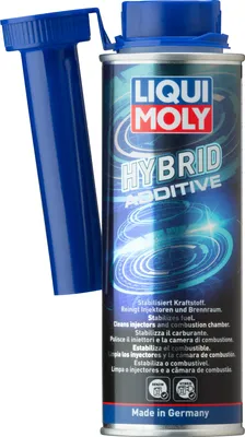 A can of Liqui Moly Hybrid Additive with its blue applicator tube attached.