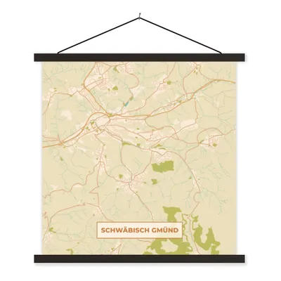 Produktbild von MuchoWow® Textilposter Stadtplan - Schwäbisch Gmünd - Karte - Vintage 90x90 cm mit schwarzem Rahmen - Magnetisches