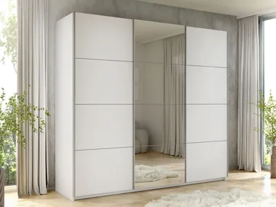 Obrázek produktu pro Zrcadlová šatní skříň 250 cm MILVEA - bílá