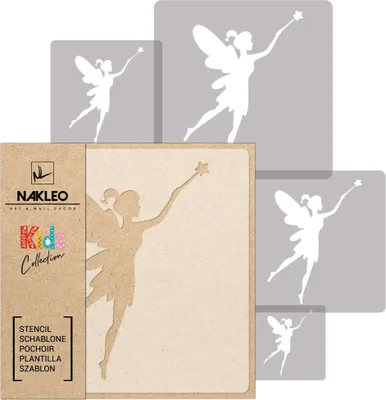 Produktbild von Schablonen Malen für Kinder, 5 Stück Set 9x9 cm bis 34x34 cm Fee Magie Elfe, Wiederverwendbare Kunststoff für Kinderzimmer Malvorlage Raumdekoration