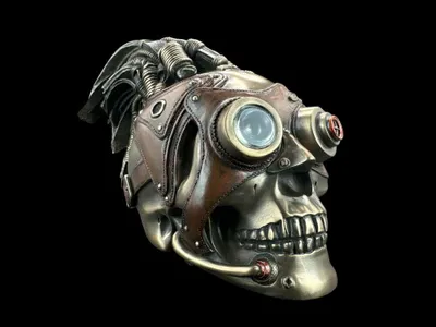 Image de Crâne steampunk – Sculpture steampunk en bronze, peinte à la main, dimensions : 19,5 cm × 11,5 cm × 16 cm, modèle WU76300V4