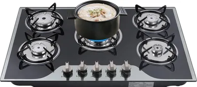Image de Table de cuisson à gaz, 5 brûleurs, allumage électronique par impulsion, noir