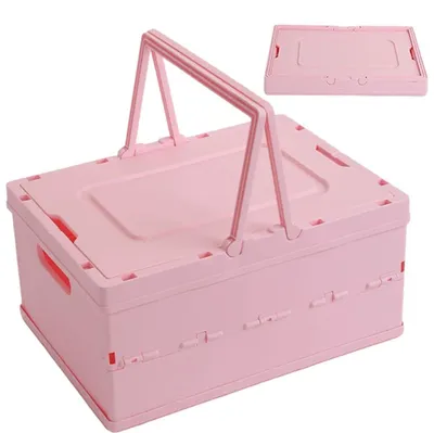 Produktbild von Faltbarer Aufbewahrungskorb/Aufbewahrungsbox, groß, 30 x 21 x 16,5 cm, mit Griff und Deckel, rosa.